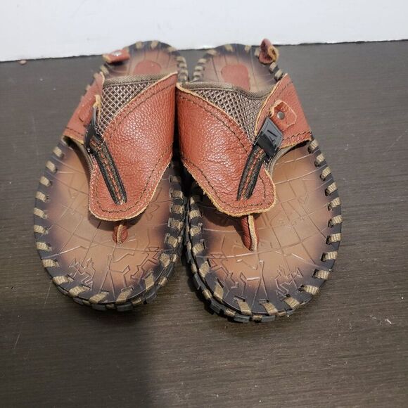 Brown Camel Leather Men Anti-Slip Flat Flip-Flop Sandals 42/9 main image 4